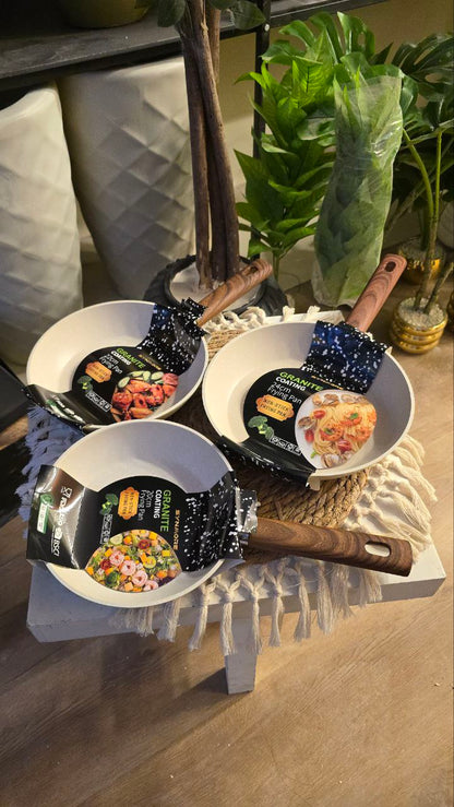 Premium Non-Stick Granite Frying Pan with Wooden Handle