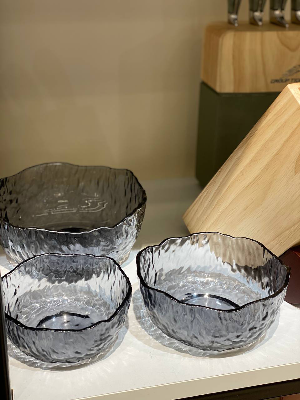 Smoked Glass Serving Bowl Set – 3 Pieces