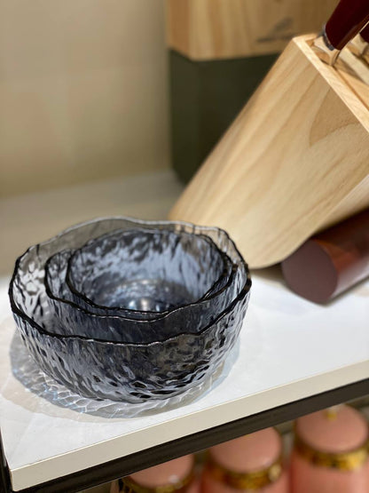 Smoked Glass Serving Bowl Set – 3 Pieces