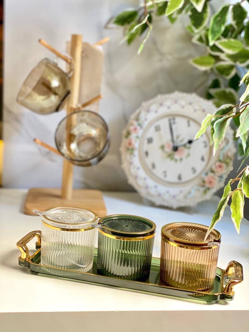 Premium Acrylic Storage Jar Set with Tray &amp; Spoons – 7 Pieces