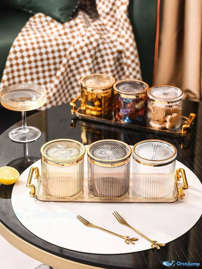 Premium Acrylic Storage Jar Set with Tray &amp; Spoons – 7 Pieces