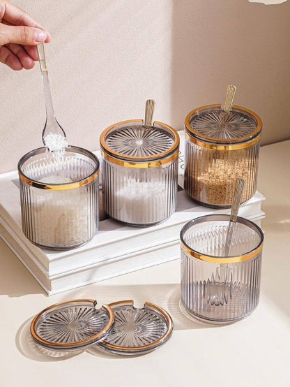 Premium Acrylic Storage Jar Set with Tray &amp; Spoons – 7 Pieces