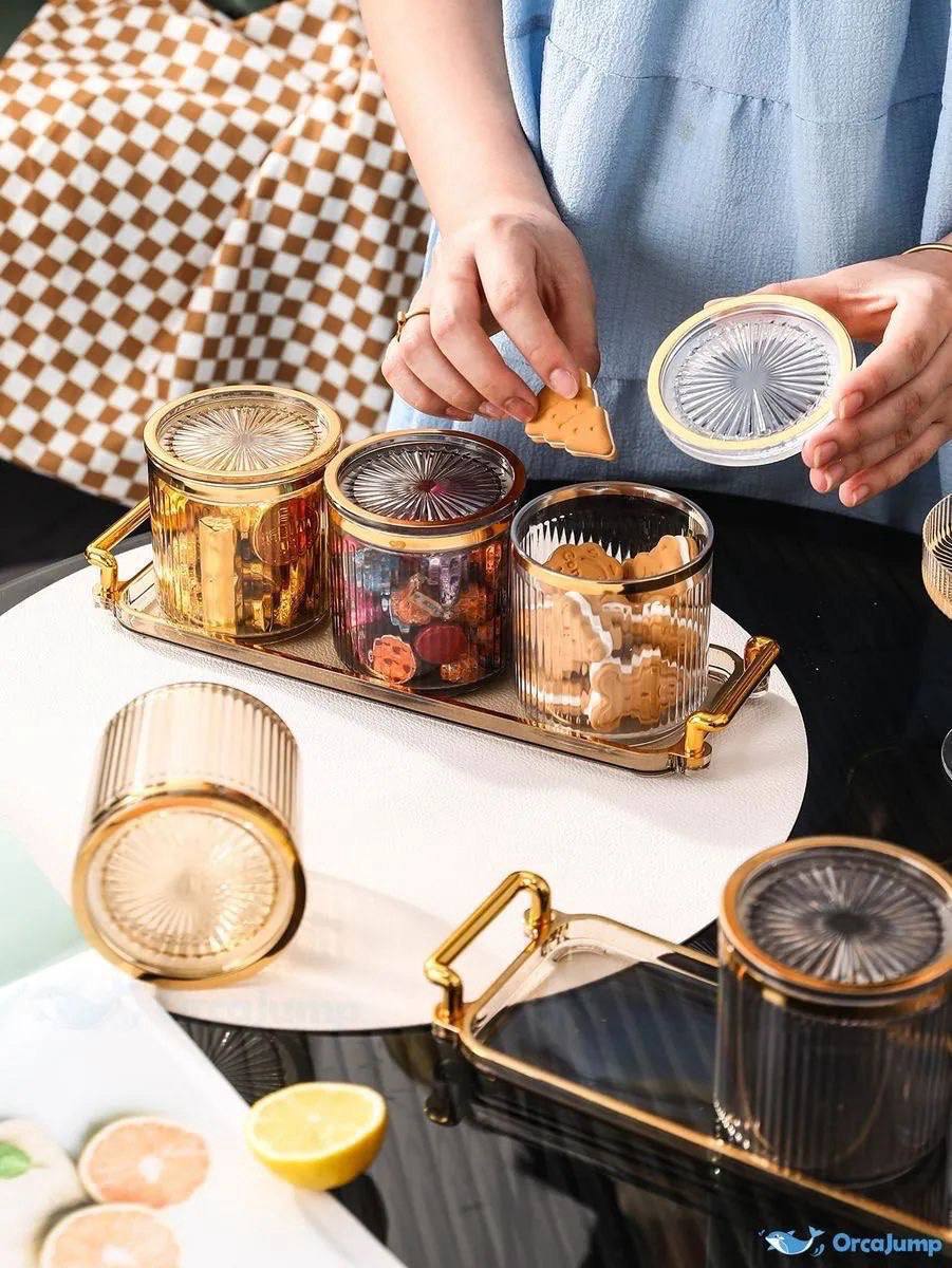 Premium Acrylic Storage Jar Set with Tray &amp; Spoons – 7 Pieces