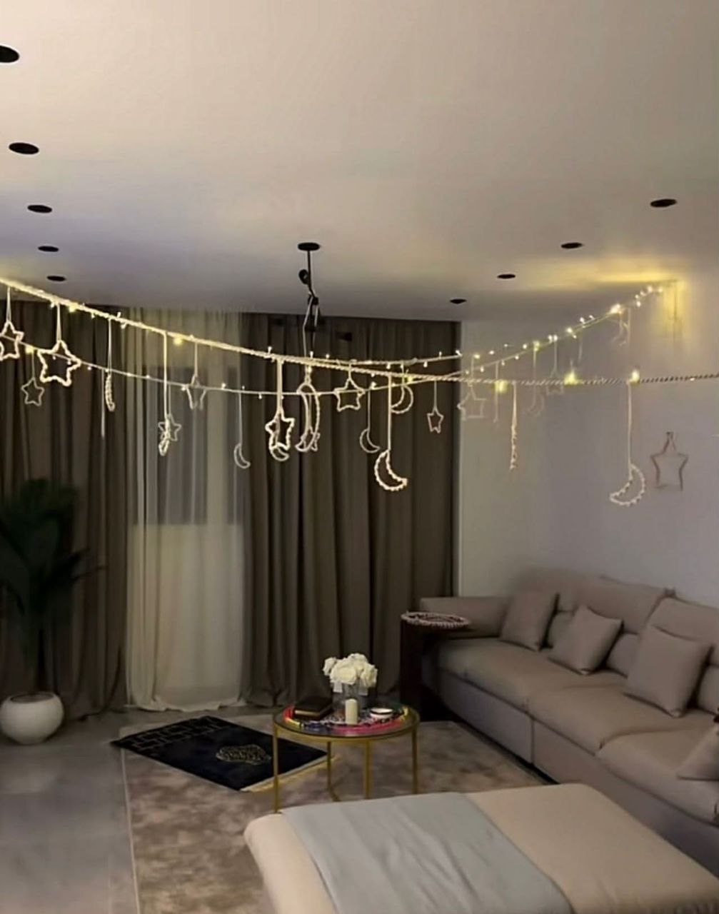Ramadan Macramé Crescent & Star Garland with Warm Lights