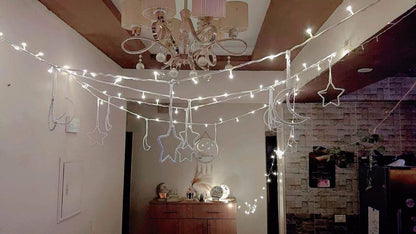 Ramadan Macramé Crescent & Star Garland with Warm Lights