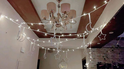 Ramadan Macramé Crescent & Star Garland with Warm Lights