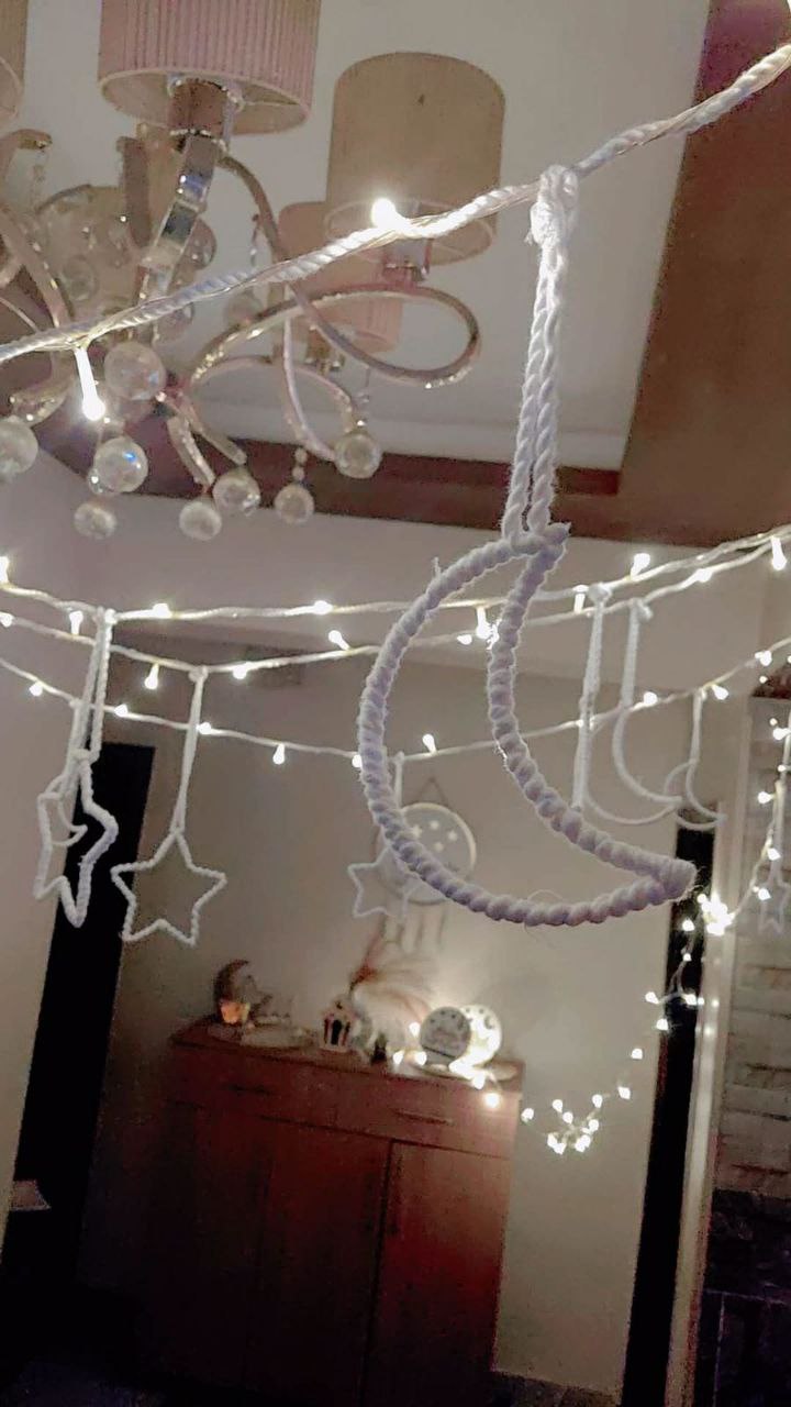 Ramadan Macramé Crescent & Star Garland with Warm Lights