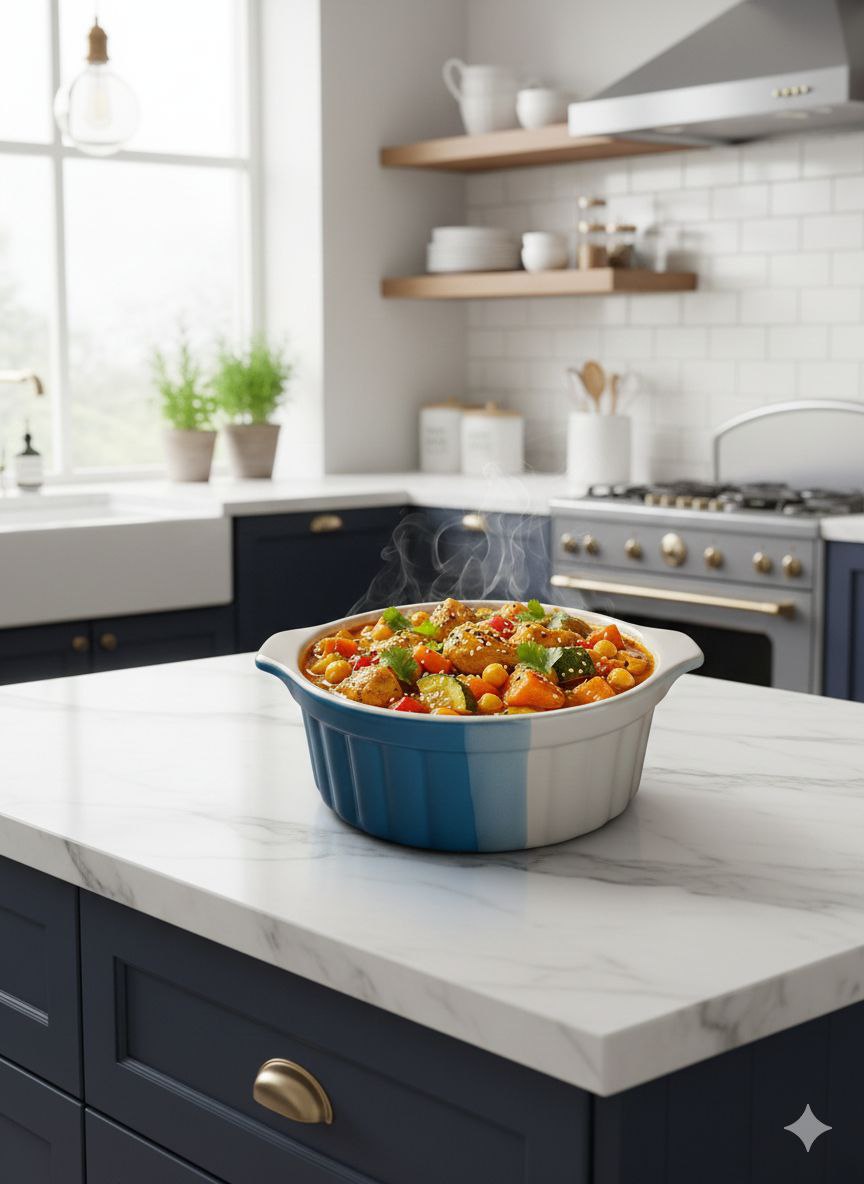 Round Heat-Resistant Porcelain Casserole Dish with Handles