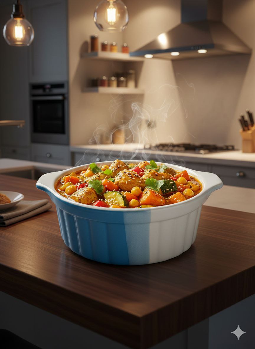 Round Heat-Resistant Porcelain Casserole Dish with Handles