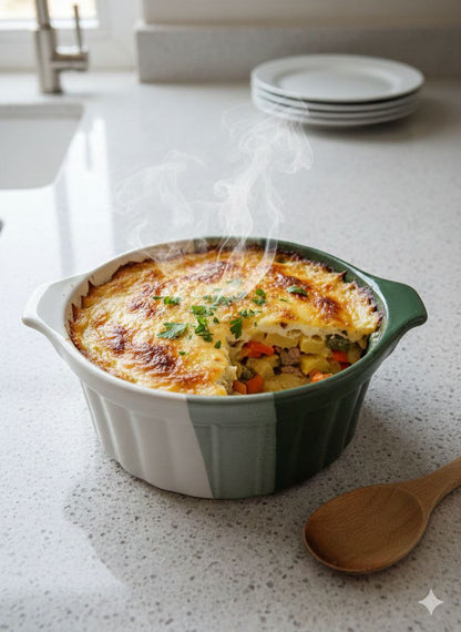 Round Heat-Resistant Porcelain Casserole Dish with Handles