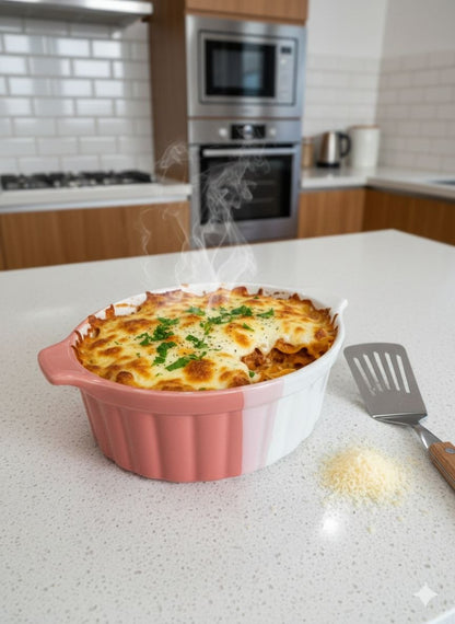 Round Heat-Resistant Porcelain Casserole Dish with Handles