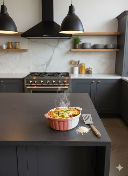 Round Heat-Resistant Porcelain Casserole Dish with Handles