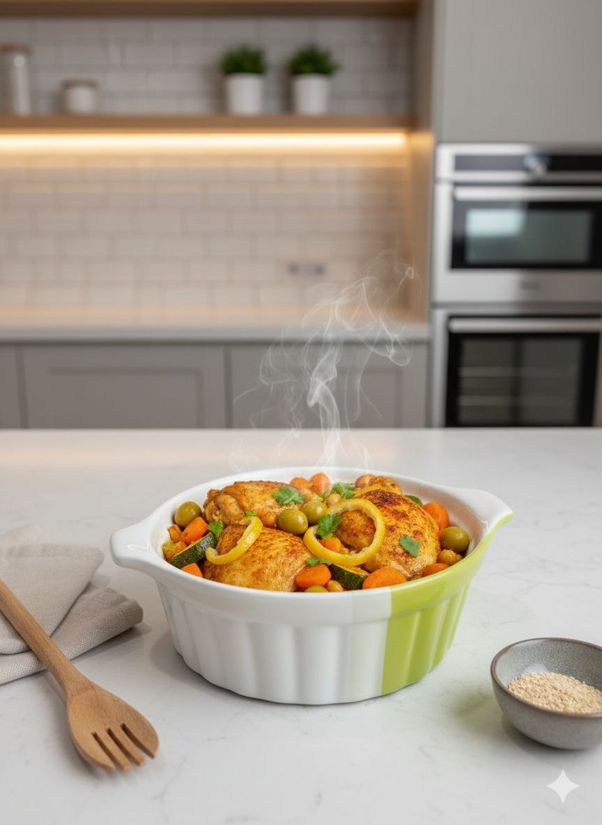 Round Heat-Resistant Porcelain Casserole Dish with Handles