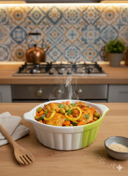 Round Heat-Resistant Porcelain Casserole Dish with Handles