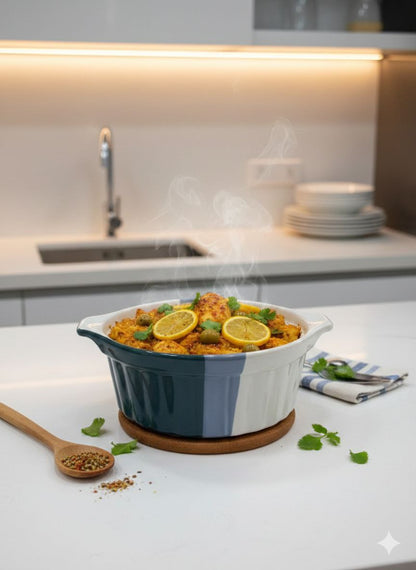 Round Heat-Resistant Porcelain Casserole Dish with Handles