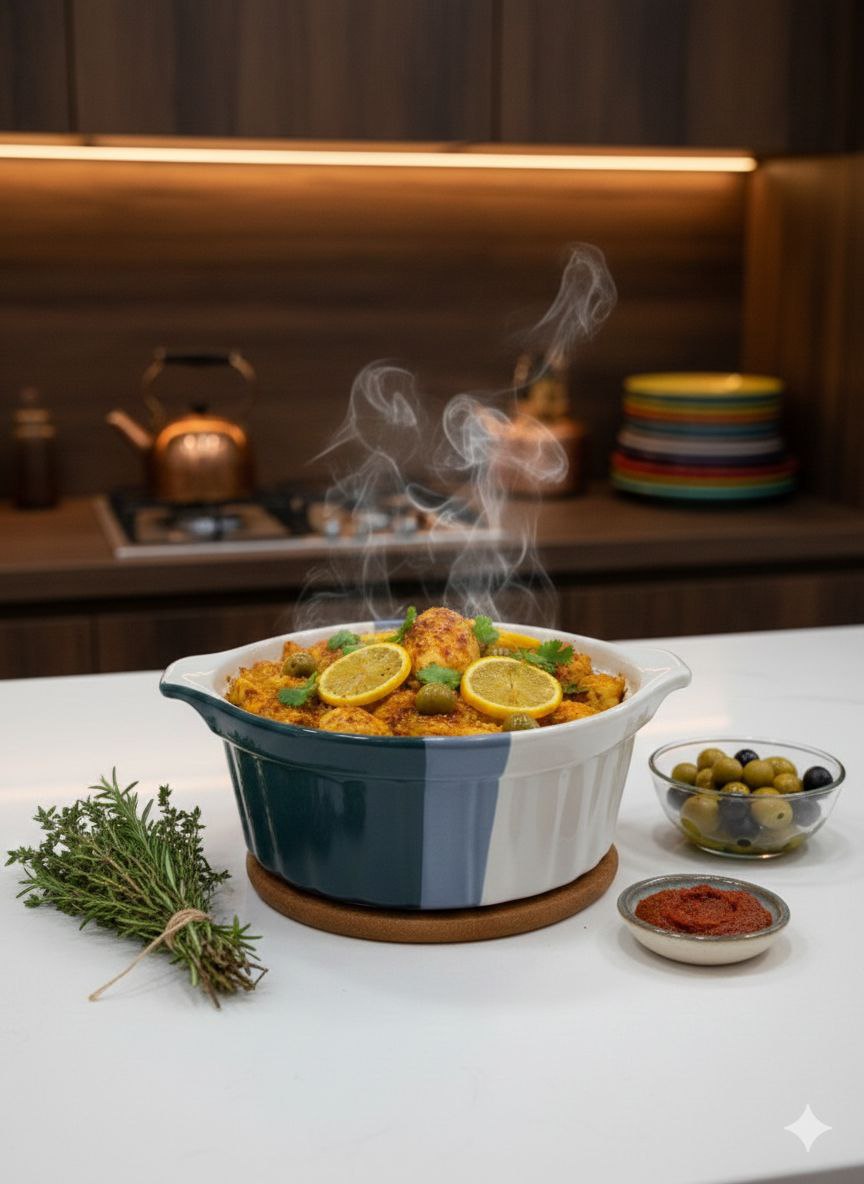 Round Heat-Resistant Porcelain Casserole Dish with Handles