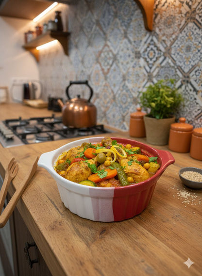 Round Heat-Resistant Porcelain Casserole Dish with Handles