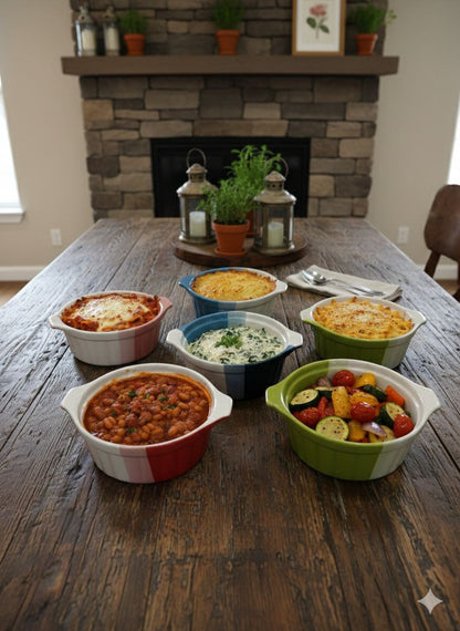 Round Heat-Resistant Porcelain Casserole Dish with Handles