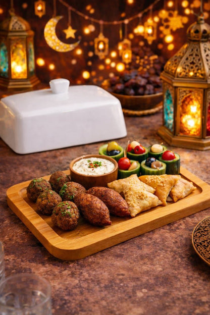 Natural Bamboo Serving Tray with Porcelain Lid