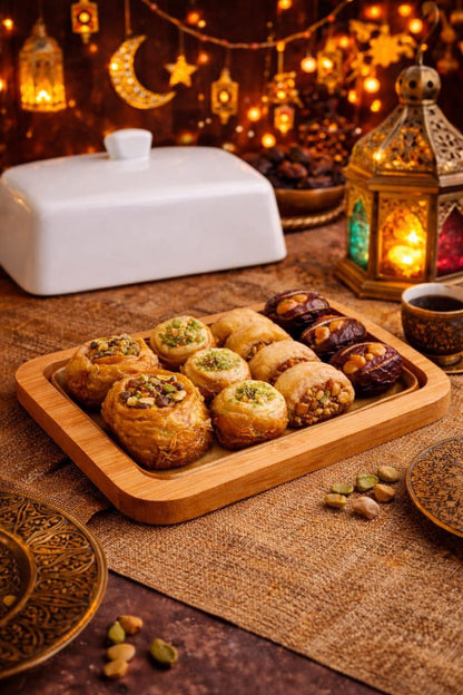 Natural Bamboo Serving Tray with Porcelain Lid