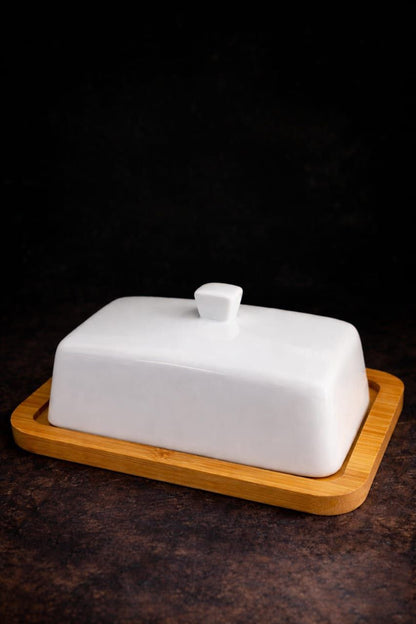 Natural Bamboo Serving Tray with Porcelain Lid