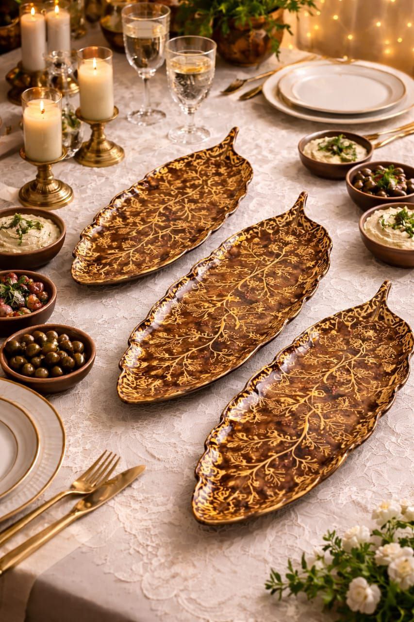 Leaf Design Porcelain Serving Plate